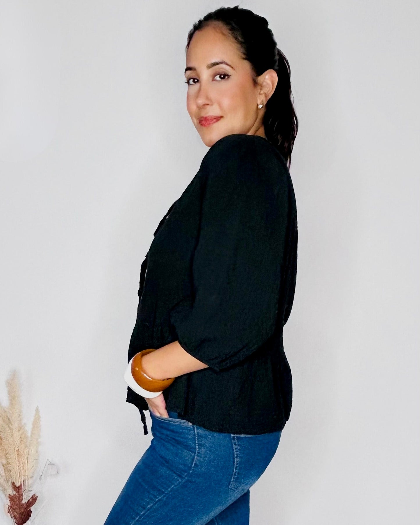 Top Fluide en Gaze de Coton - Noir