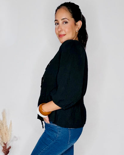 Top Fluide en Gaze de Coton - Noir