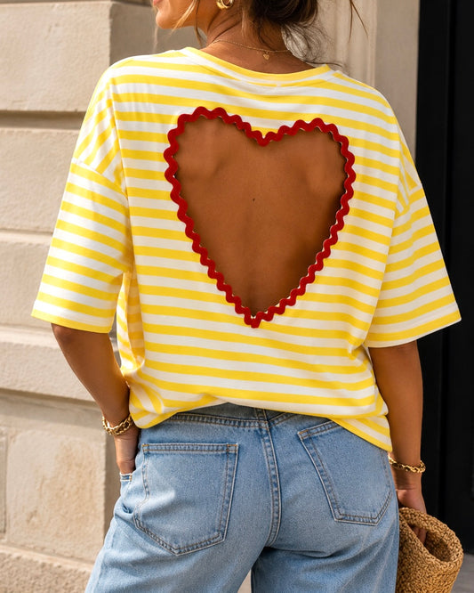 T-shirt Rayé Cœur SUNNY – Jaune et Blanc