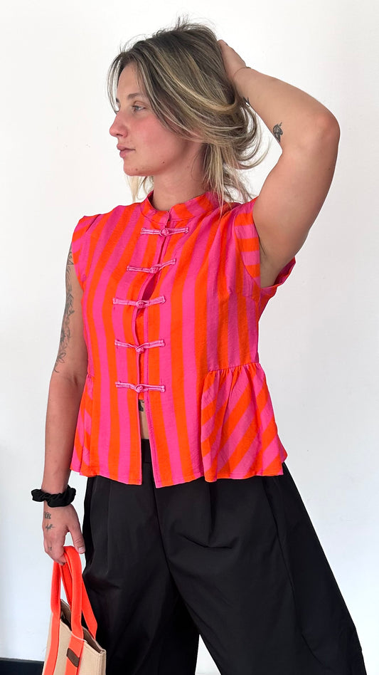 Top Sans Manches LOUISON – Rose & Orange