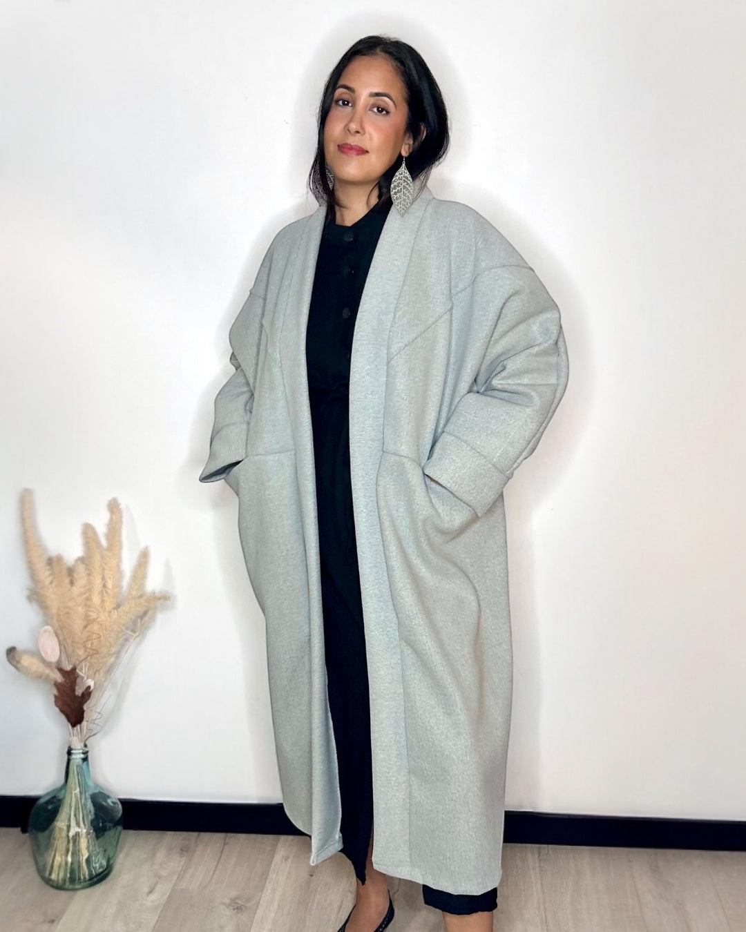 Manteau Long Gris Perle Cocoon