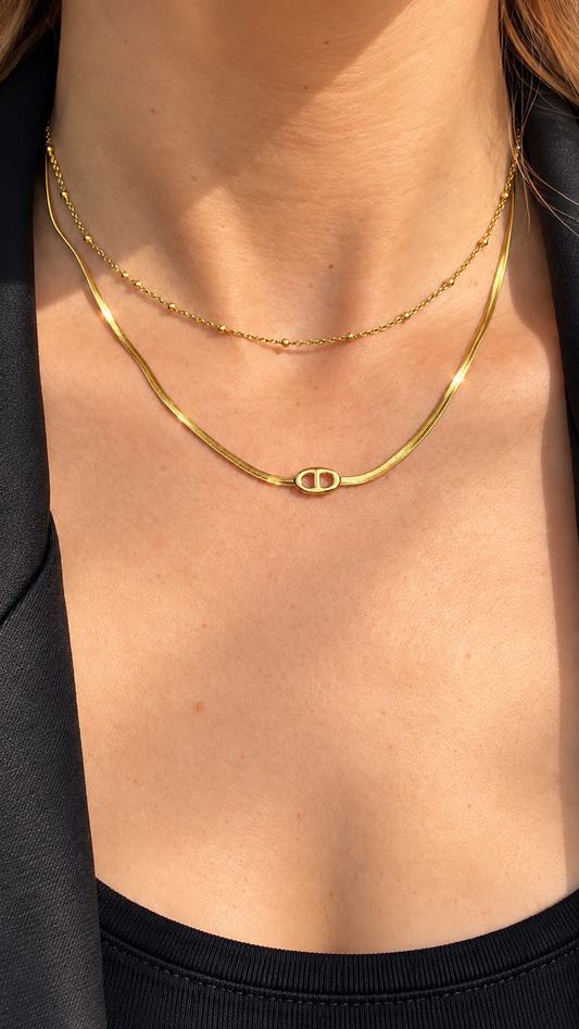 Collier Double NÉA – Doré Maille Marine