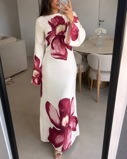 Robe longue fleurie LÉANA – Bordeaux