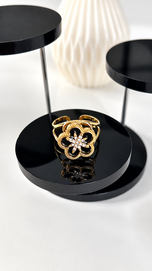 Bague Anti-Stress VÉLIA – Dorée Fleur Noire
