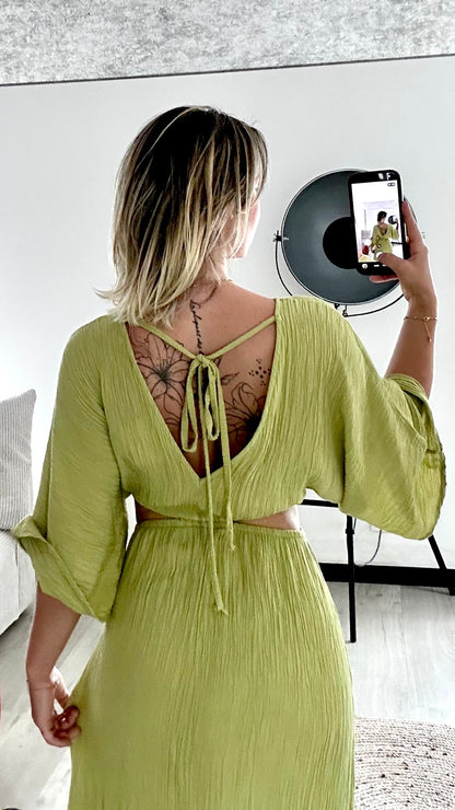 Robe Longue ÉLIA – Vert olive clair