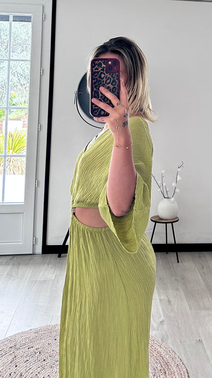 Robe Longue ÉLIA – Vert olive clair
