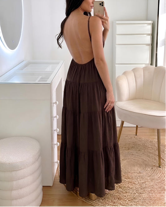 Robe Longue Bohème SOLEIL – Marron Chocolat