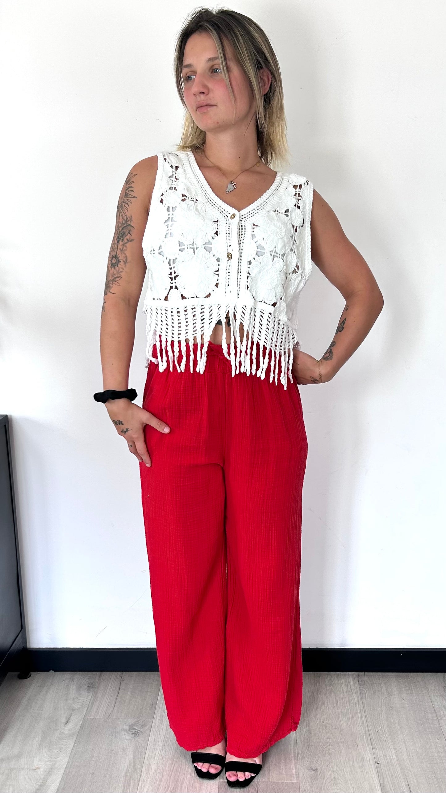 Pantalon Large Gaze de Coton DOLCE – Rouge