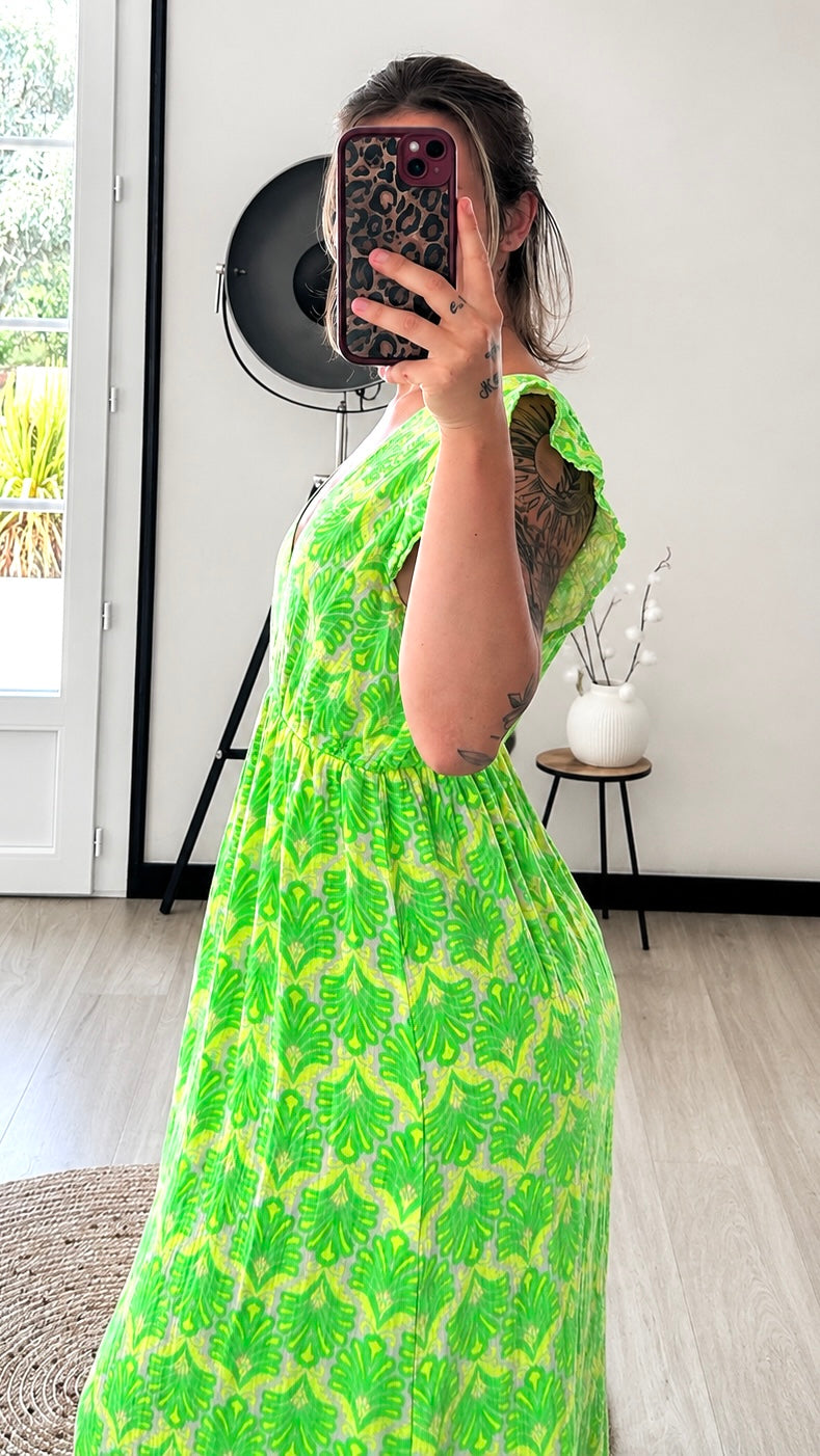 Robe Longue CAPUCINE – Vert & Jaune