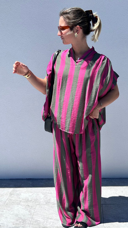 Ensemble Rayé MÉLINE – Fushia et Kaki