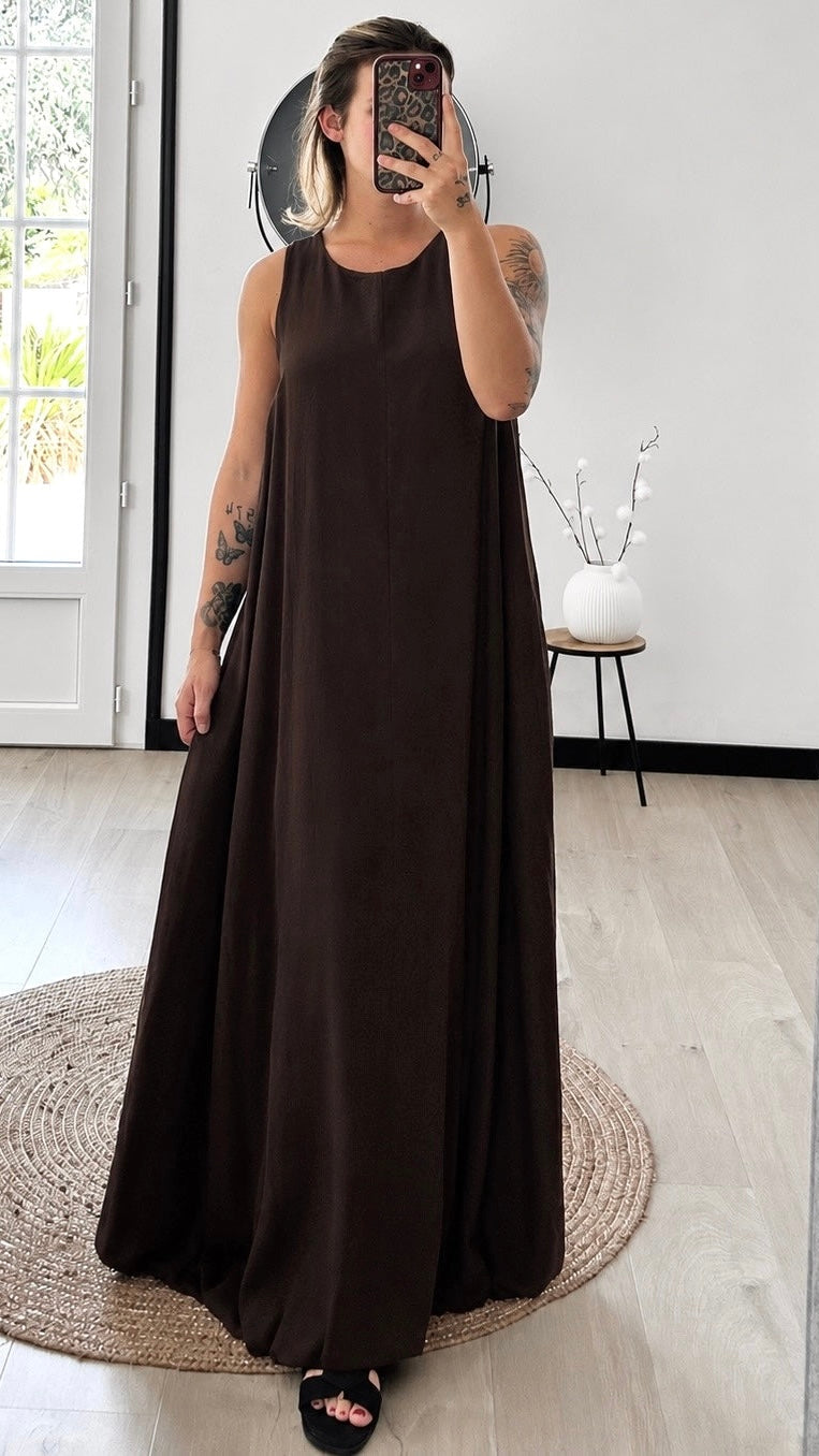 Robe Longue MONA – Marron Chocolat