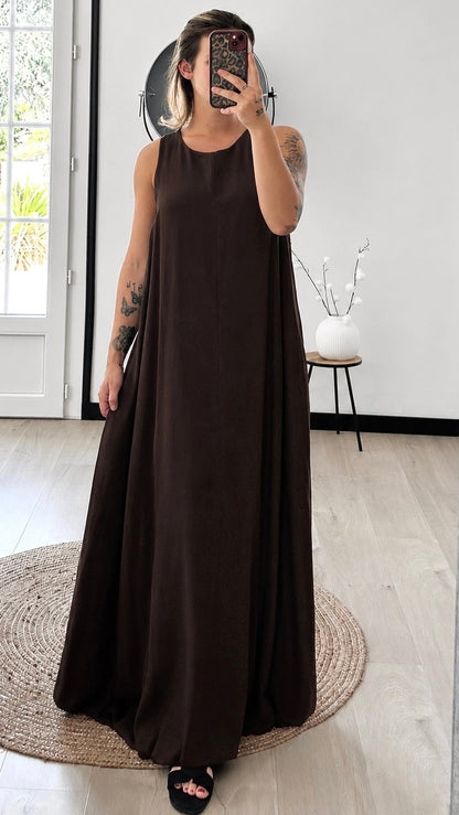 Robe Longue MONA – Marron Chocolat