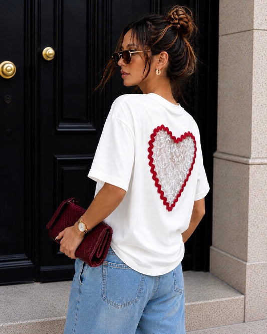 T-shirt Cœur Dentelle AMOUR - Blanc