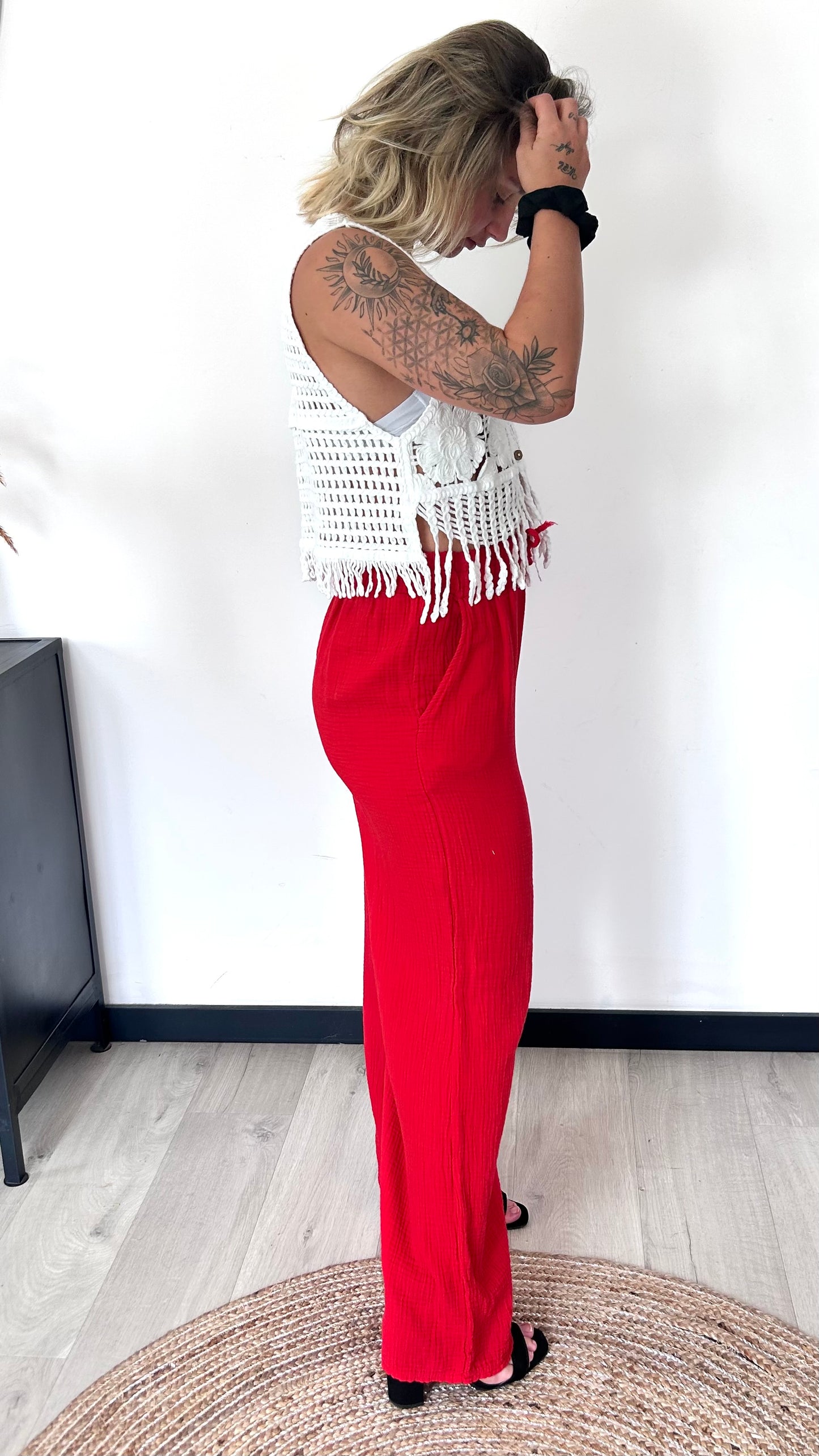 Pantalon Large Gaze de Coton DOLCE – Rouge