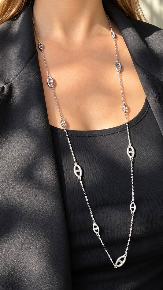 Sautoir MAORA – Argenté Maille Marine