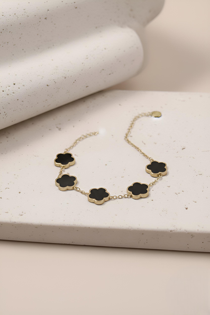 Bracelet Trèfle Onyx - Éclat Noir & Or