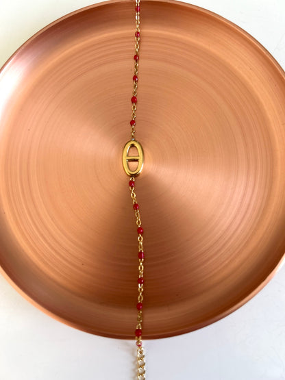 Bracelet Garance — Maille Marine & Perles Rouges