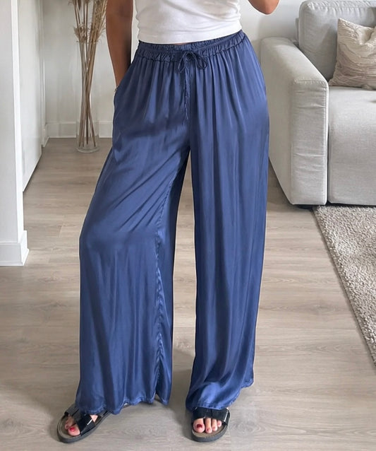 Palazzo Large Satiné GINA – Bleu Nuit