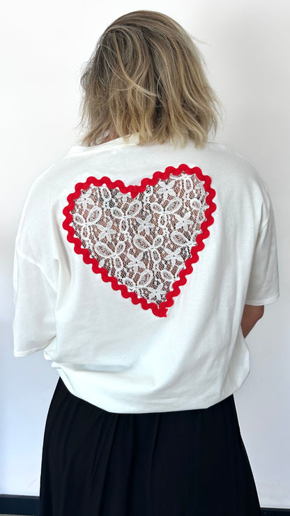 T-shirt Cœur Dentelle AMOUR - Blanc