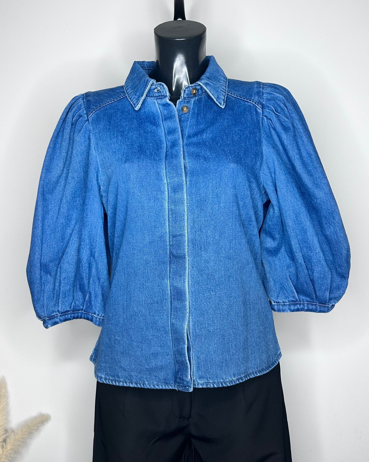 Chemise en Jean à Manches Bouffantes - Denim Medium