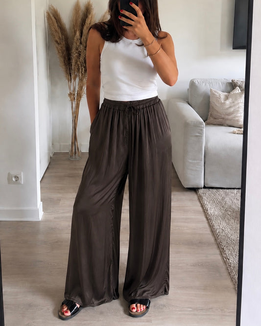 Palazzo Large Satiné GINA – Marron
