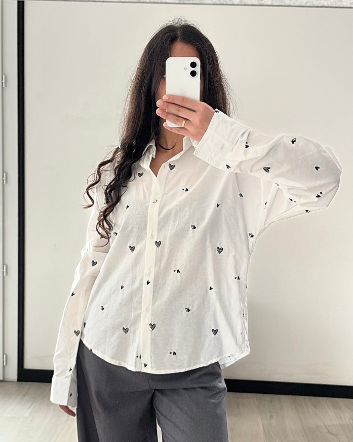 Chemisier Romantique - Broderies Cœurs