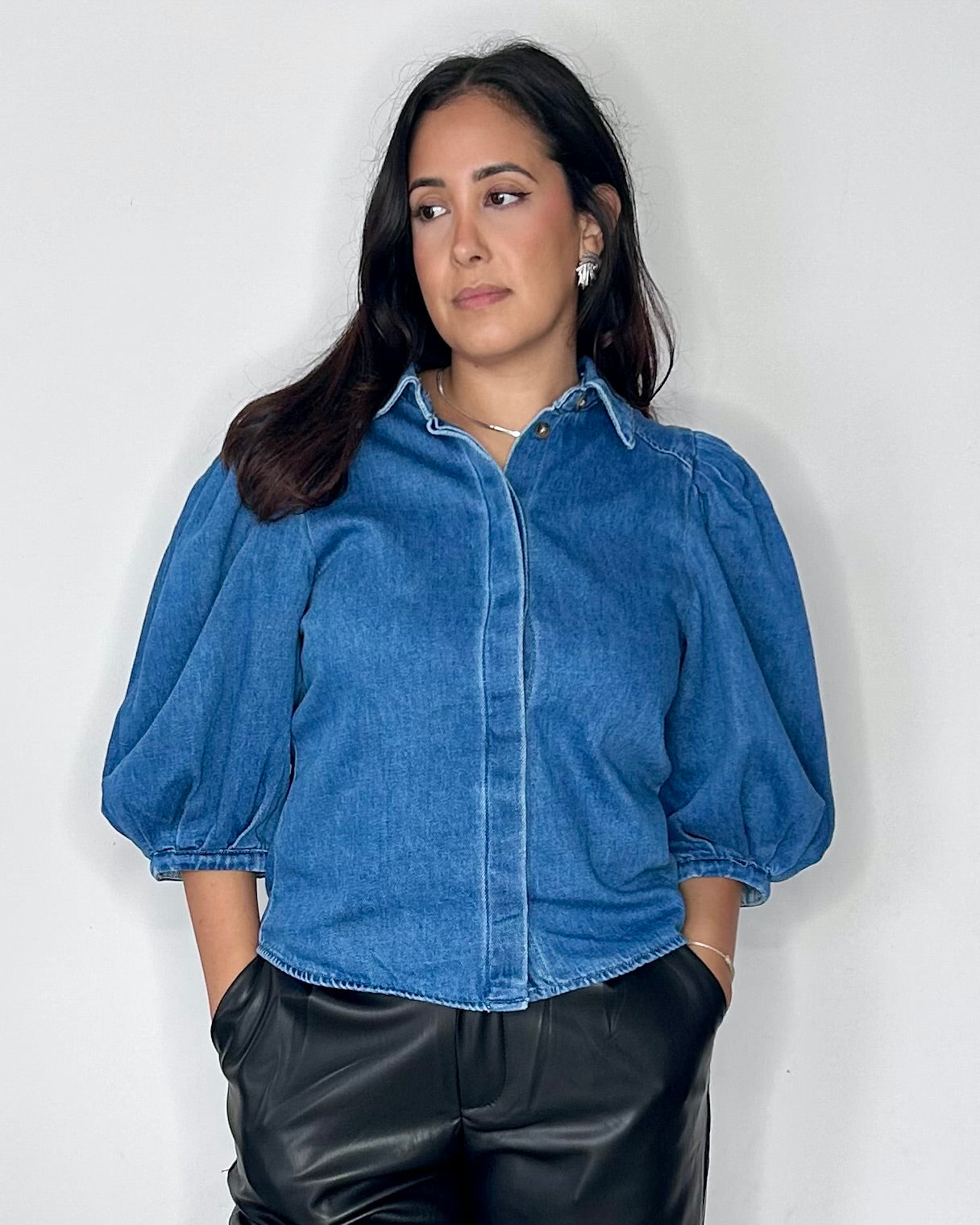 Chemise en Jean à Manches Bouffantes - Denim Medium