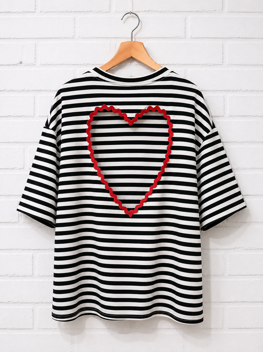 T-shirt Rayé Cœur SUNNY – Noir et Blanc