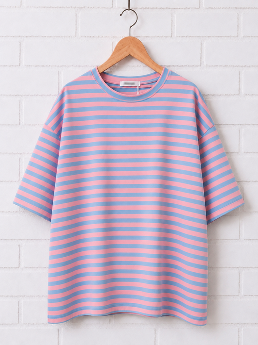 T-shirt Rayé Cœur SUNNY – Bleu et Rose