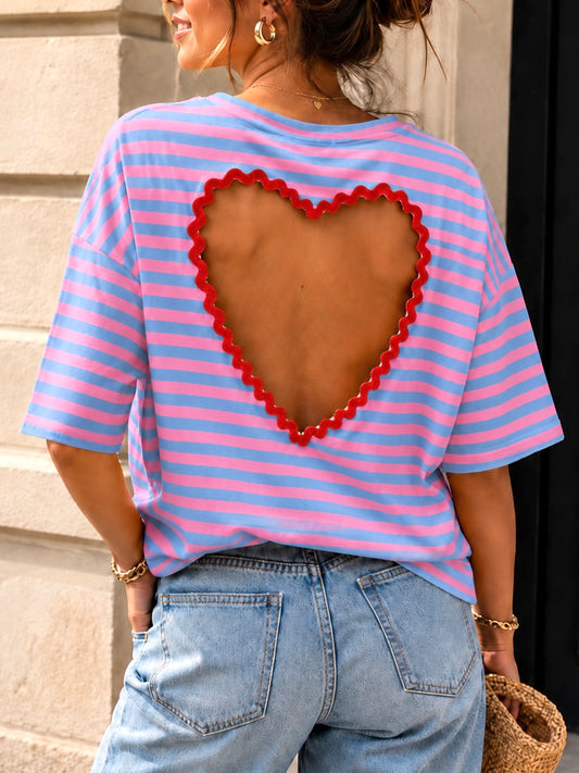 T-shirt Rayé Cœur SUNNY – Bleu et Rose