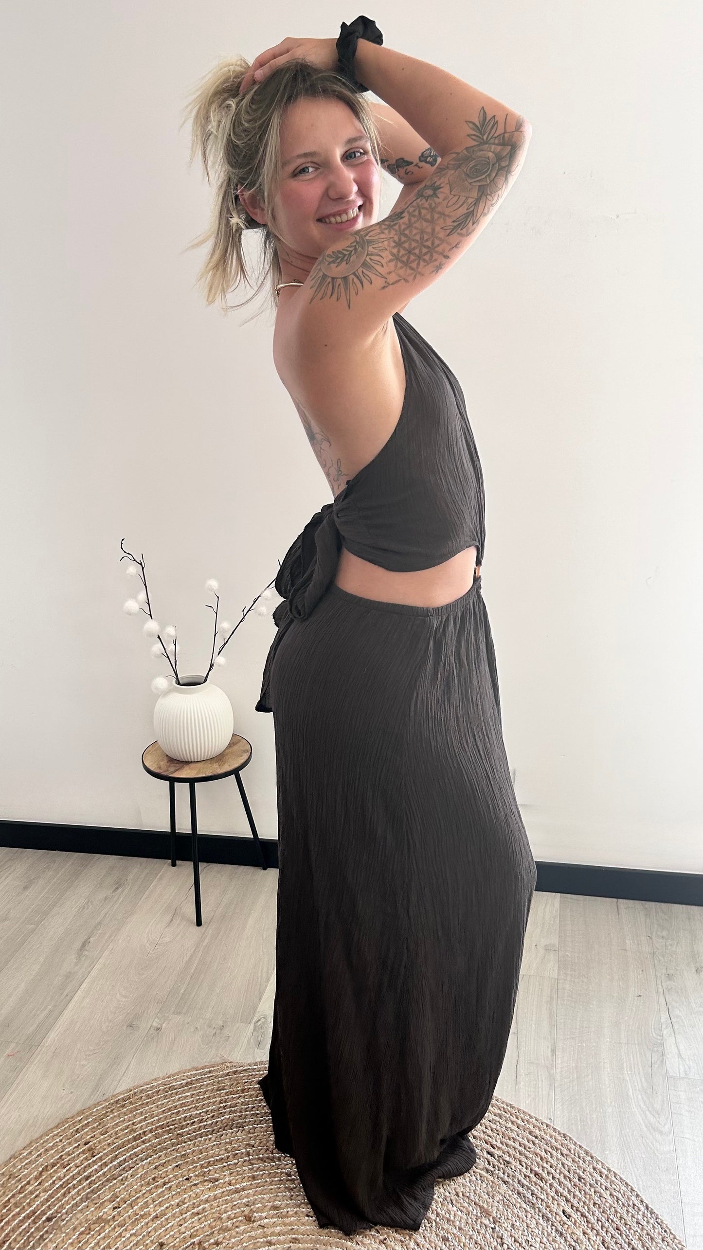 Robe Longue Dos Nu AMALIA – Marron Chocolat