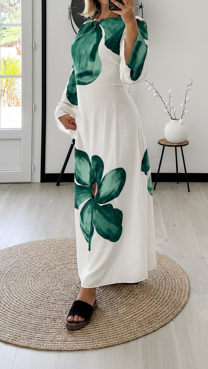 Robe longue fleurie LÉANA - Émeraude
