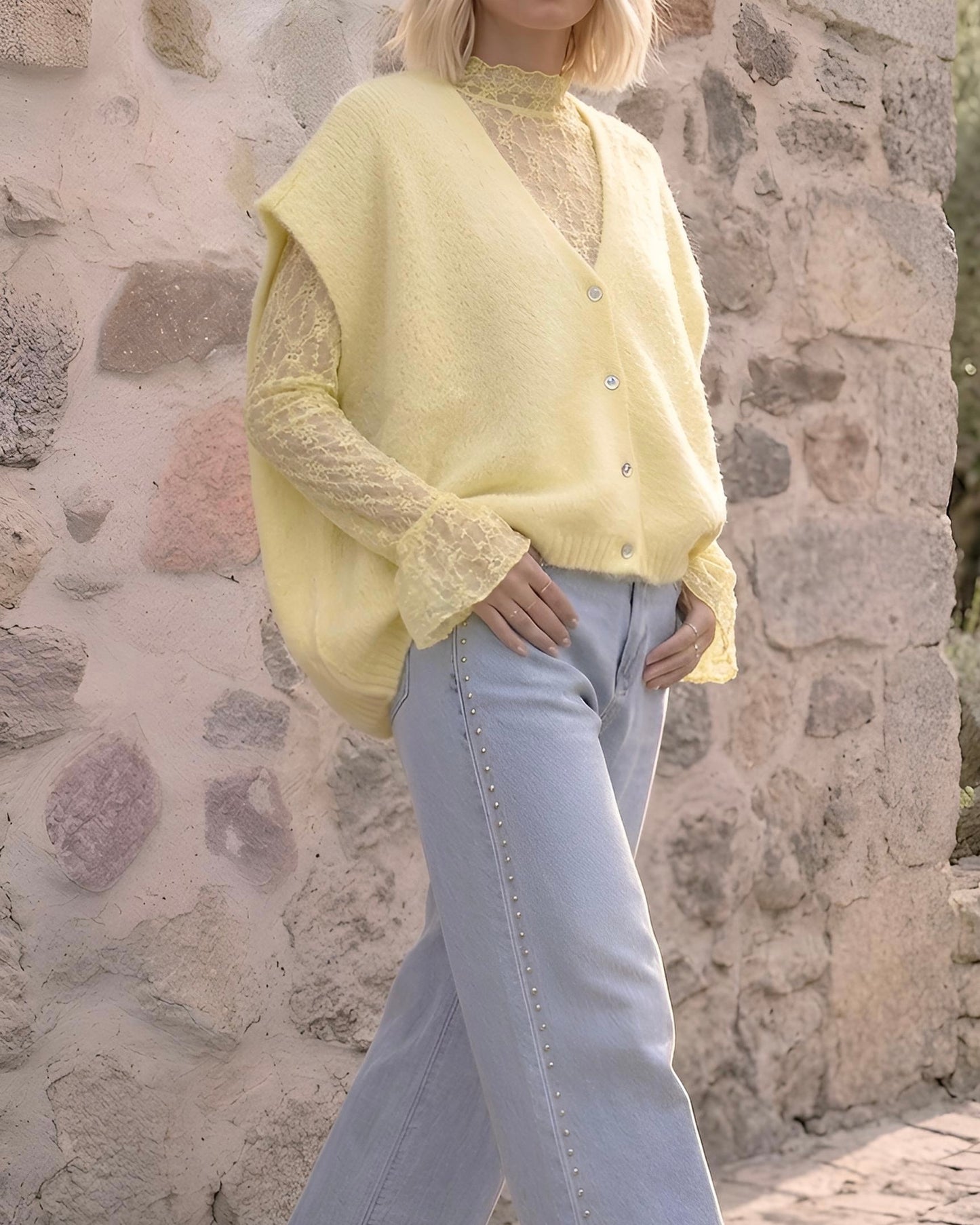Top dentelle jaune LILA