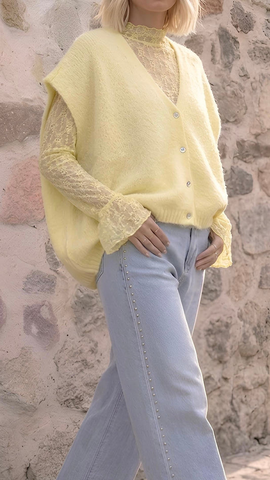 Top dentelle jaune LILA