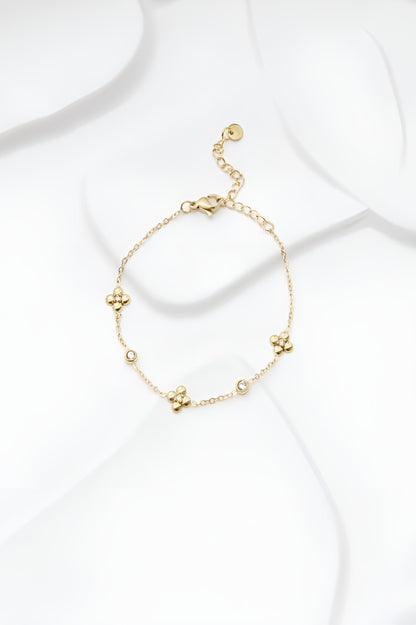Bracelet Flore - Trèfles Dorés & Cristaux