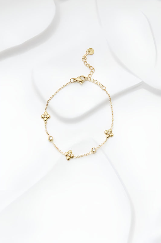 Bracelet Flore - Trèfles Dorés & Cristaux