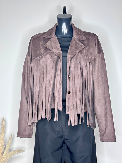 Veste en Suédine à Franges - Marron