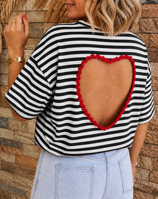 T-shirt Rayé Cœur SUNNY – Noir et Blanc