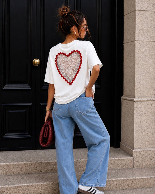 T-shirt Cœur Dentelle AMOUR - Blanc
