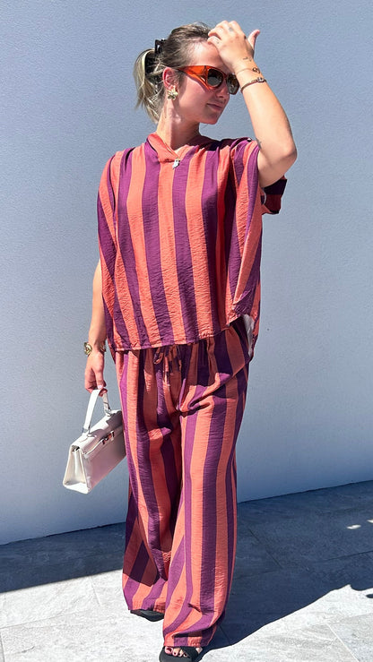 Ensemble Rayé MÉLINE – Terracotta et violet