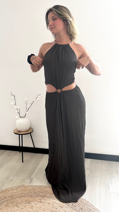Robe Longue Dos Nu AMALIA – Marron Chocolat