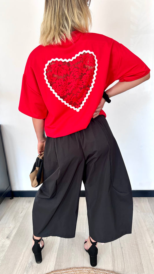 T-shirt Cœur Dentelle NOÉLIE – Rouge
