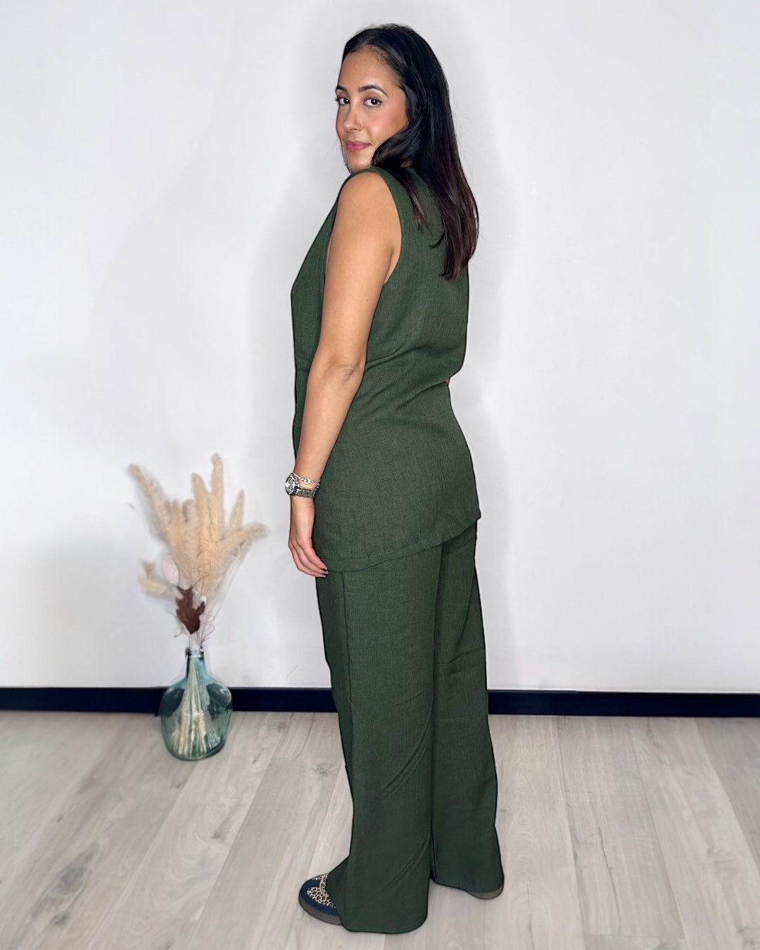 Ensemble Tailleur Gilet & Pantalon Large Kaki