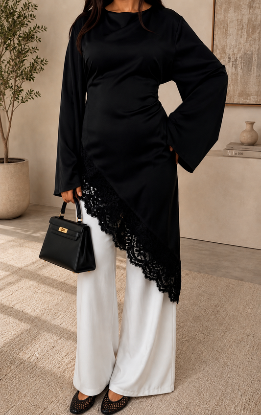 Top Long Asymétrique Dentelle ONYX