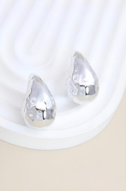 Boucles d'Oreilles Ondine - Gouttes Argentées Martelées