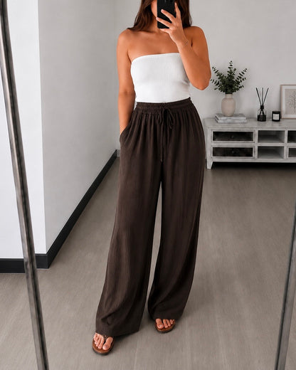 Pantalon Large Gaze de Coton DOLCE – Marron Chocolat