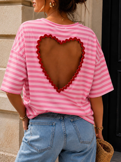 T-shirt Rayé Cœur SUNNY – Rose Blush et Rose Pâle