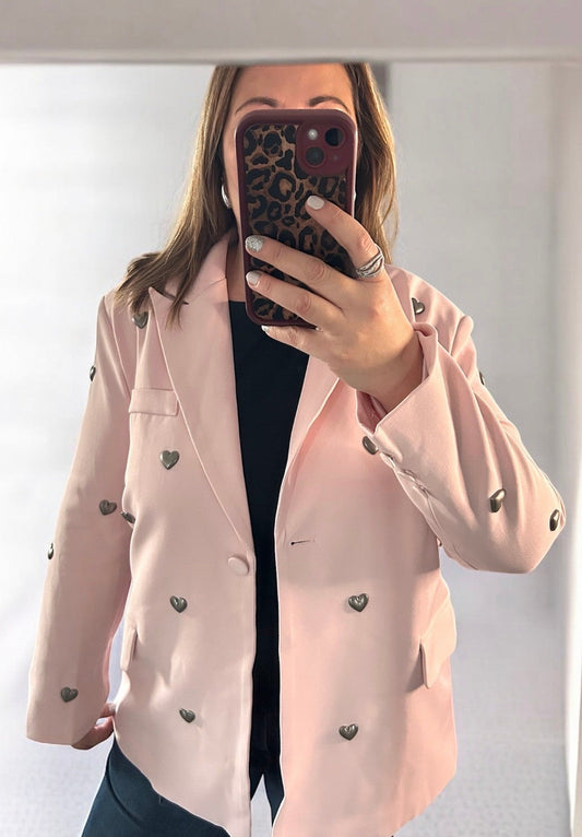 Blazer Structuré Rose Poudré - "Cœurs d’Acier"