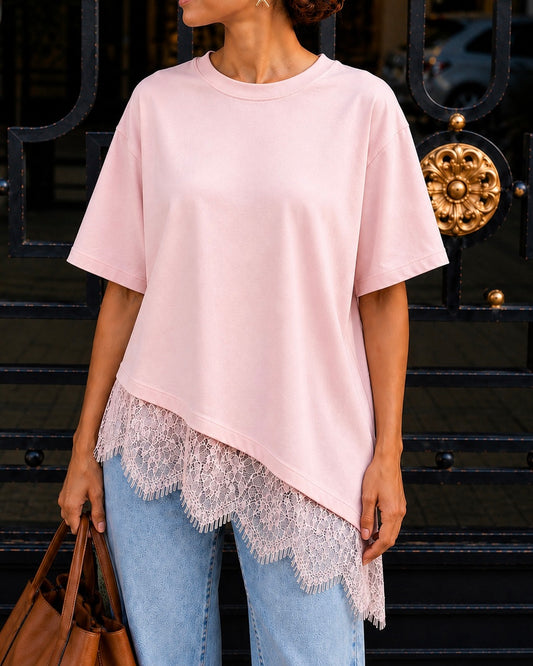 Top Asymétrique Dentelle CÉLESTE - Rose