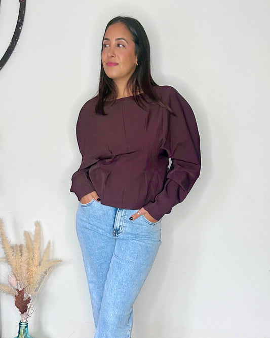 Blouse Structurée à Manches Ballon - Prune